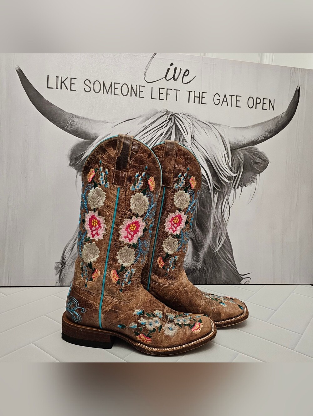 Macie Bean Rose Garden Floral Embroidered Western Boots Women’s 7M EUC - Picture 6 of 9